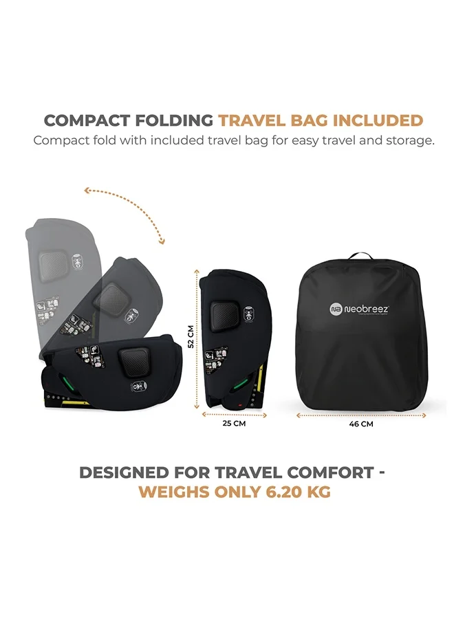 neobreez Neobreez i-GENTO Compact Air Travel Car Seat,i-Size ECER129 ,Adjustable Headrest,Side Impact Protection,ISOFIX&Top Tether,Compact Foldable&Portable,Group1/2/3(Upto 12yrs,9-36 kg)-Black
